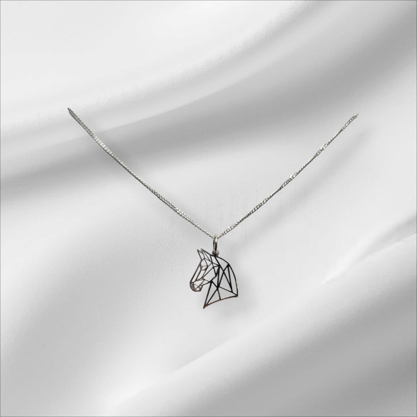 Argentium Silver Geometric Horse Head Pendant with Sterling Silver Chain