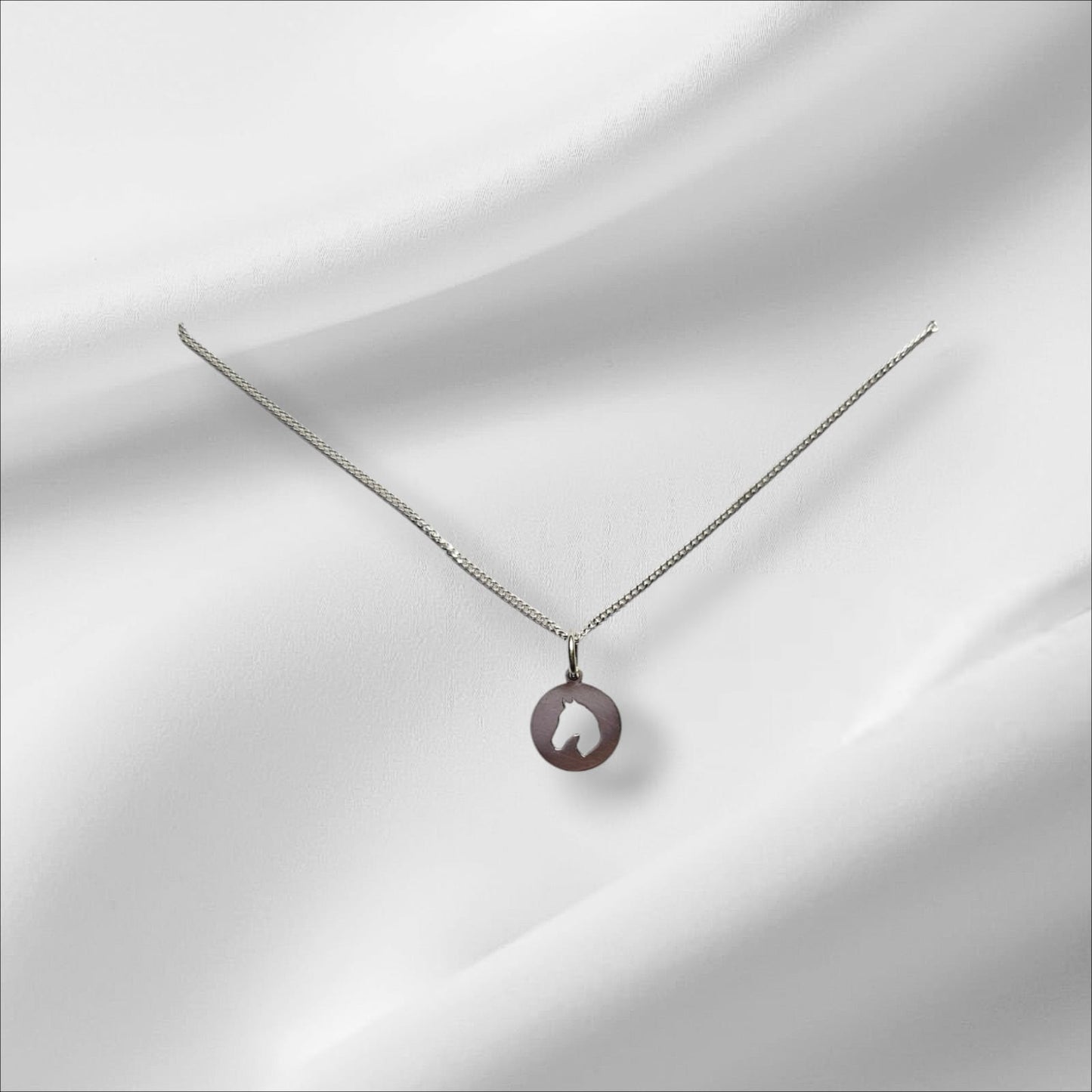 Argentium Silver Small Disk with Horse Head Cutout Pendant and Sterling Silver Chain