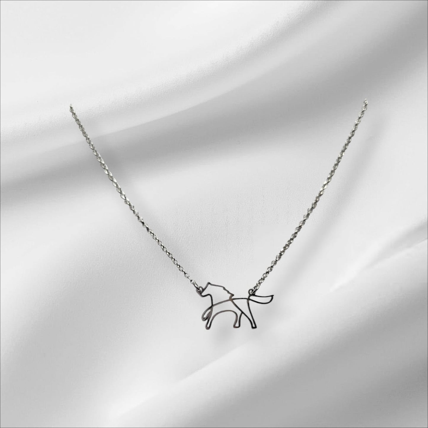 Argentium Silver One-Line Drawing Horse Pendant with Sterling Silver Chain