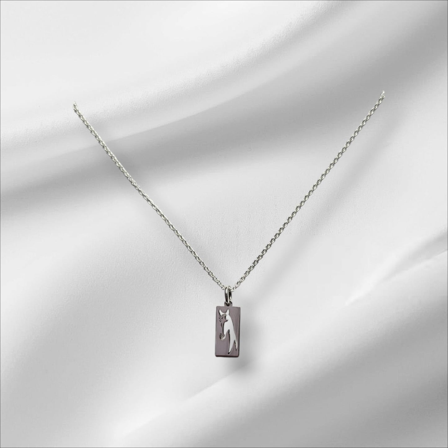 Argentium Silver Small Pendant with Horse Head Negative Cutout Design on Sterling Silver Chain