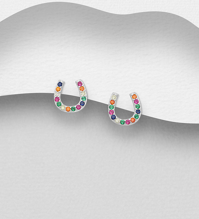 Colourful CZ Horseshoe Push-Back Earrings