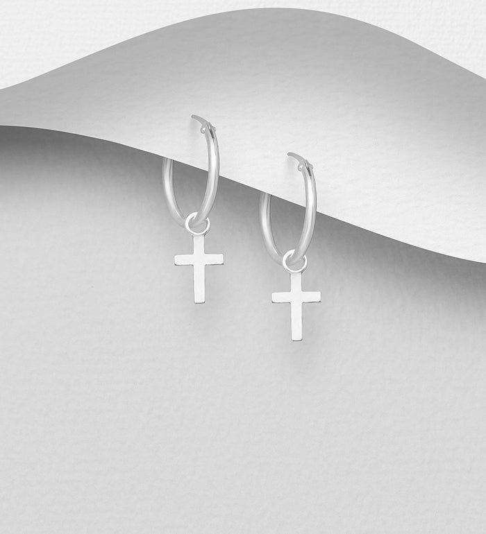 Hoop and Cross Charm Earrings