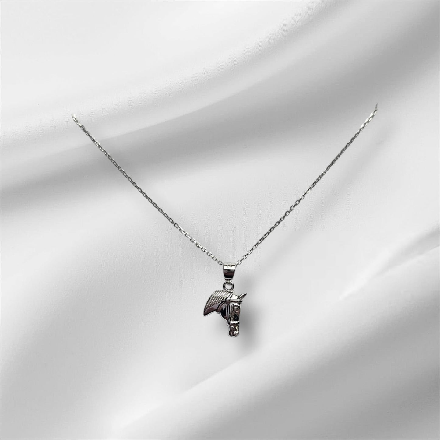 Solid Argentium Silver 3D Horse Head Pendant with Sterling Silver Chain
