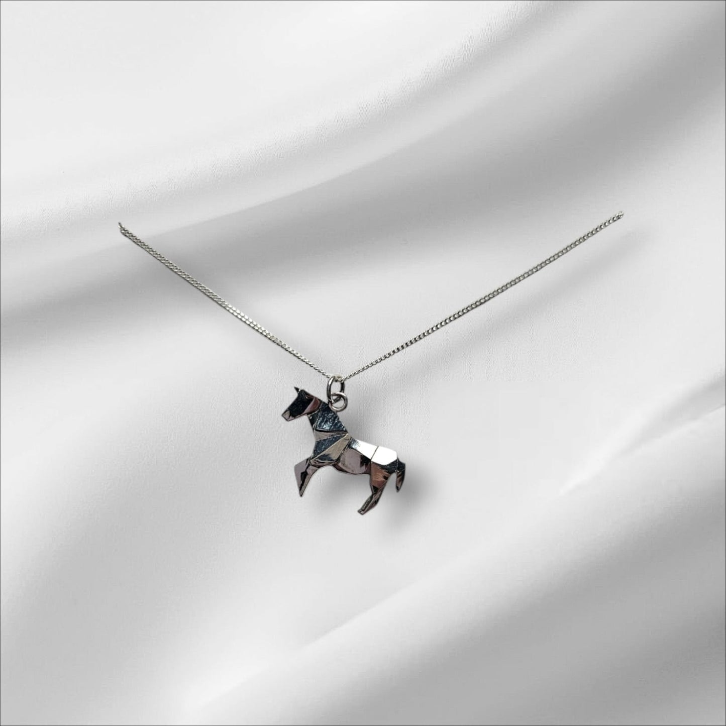 Solid Cast Argentium Silver Origami Horse Pendant (Large) with Sterling Silver Chain