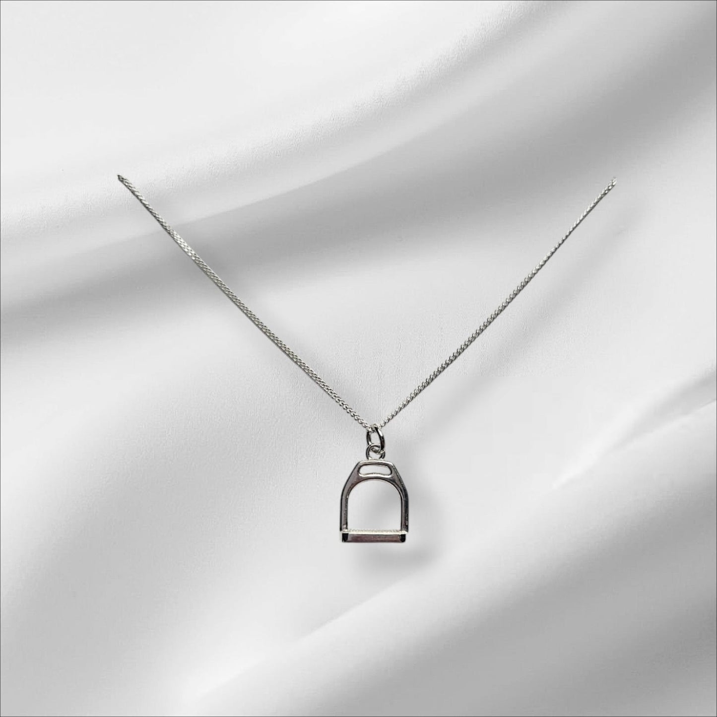 Argentium Silver Solid Cast Stirrup Pendant with Amazing Detail on Sterling Silver Chain