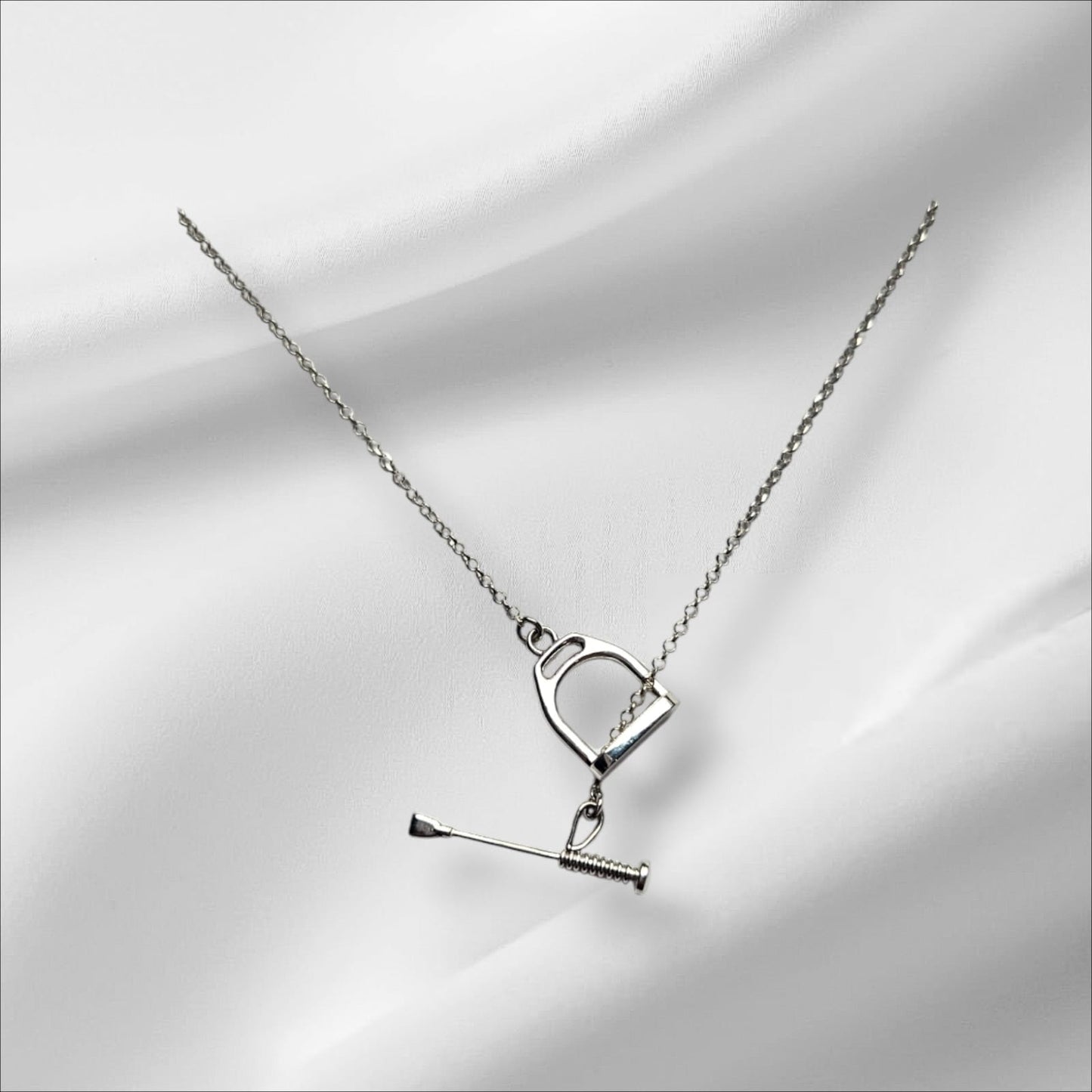 Argentium Silver 3D Cast Stirrup and Crop Pendant on Sterling Silver Chain