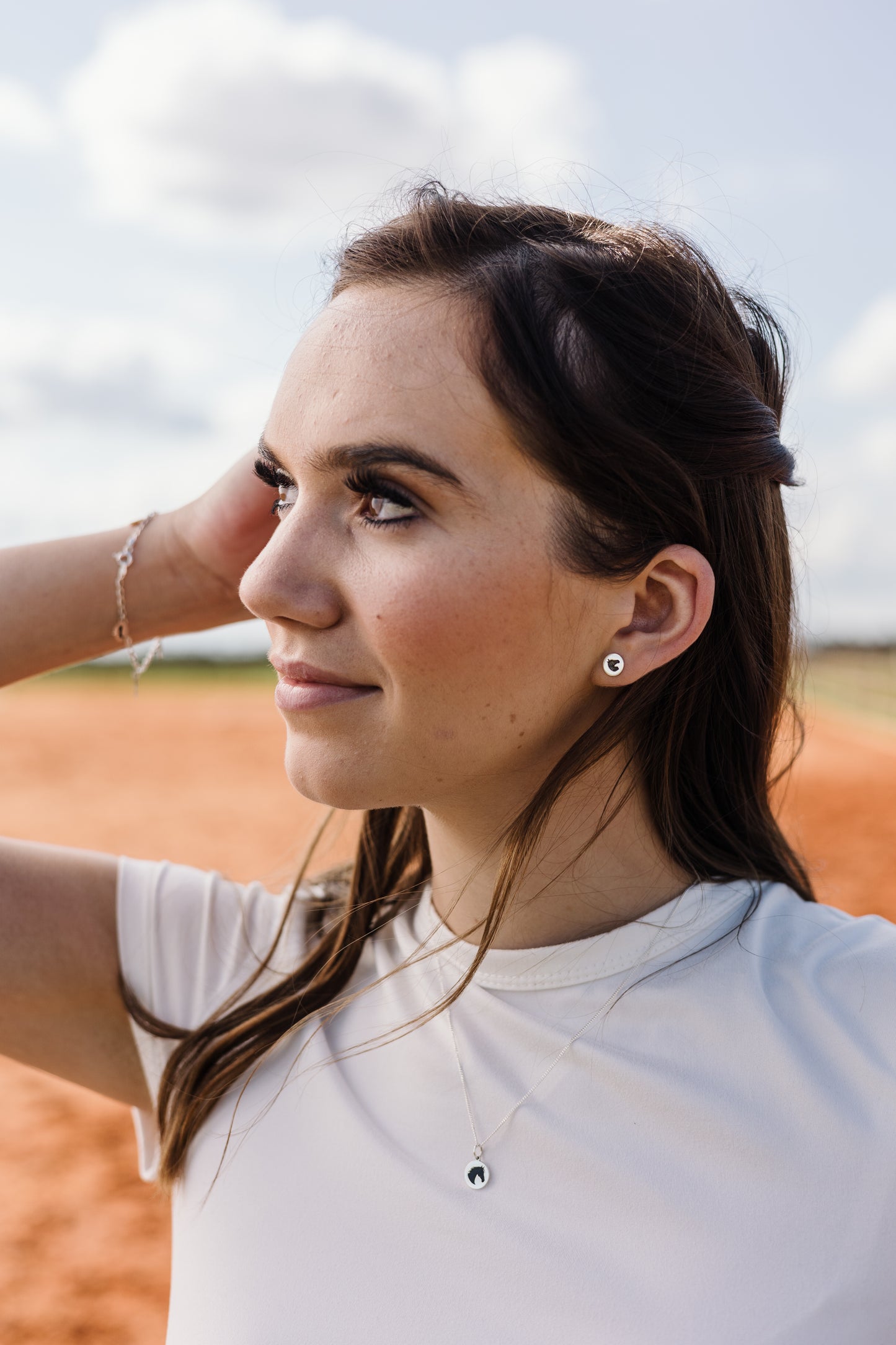 Round Disk Horse Earrings