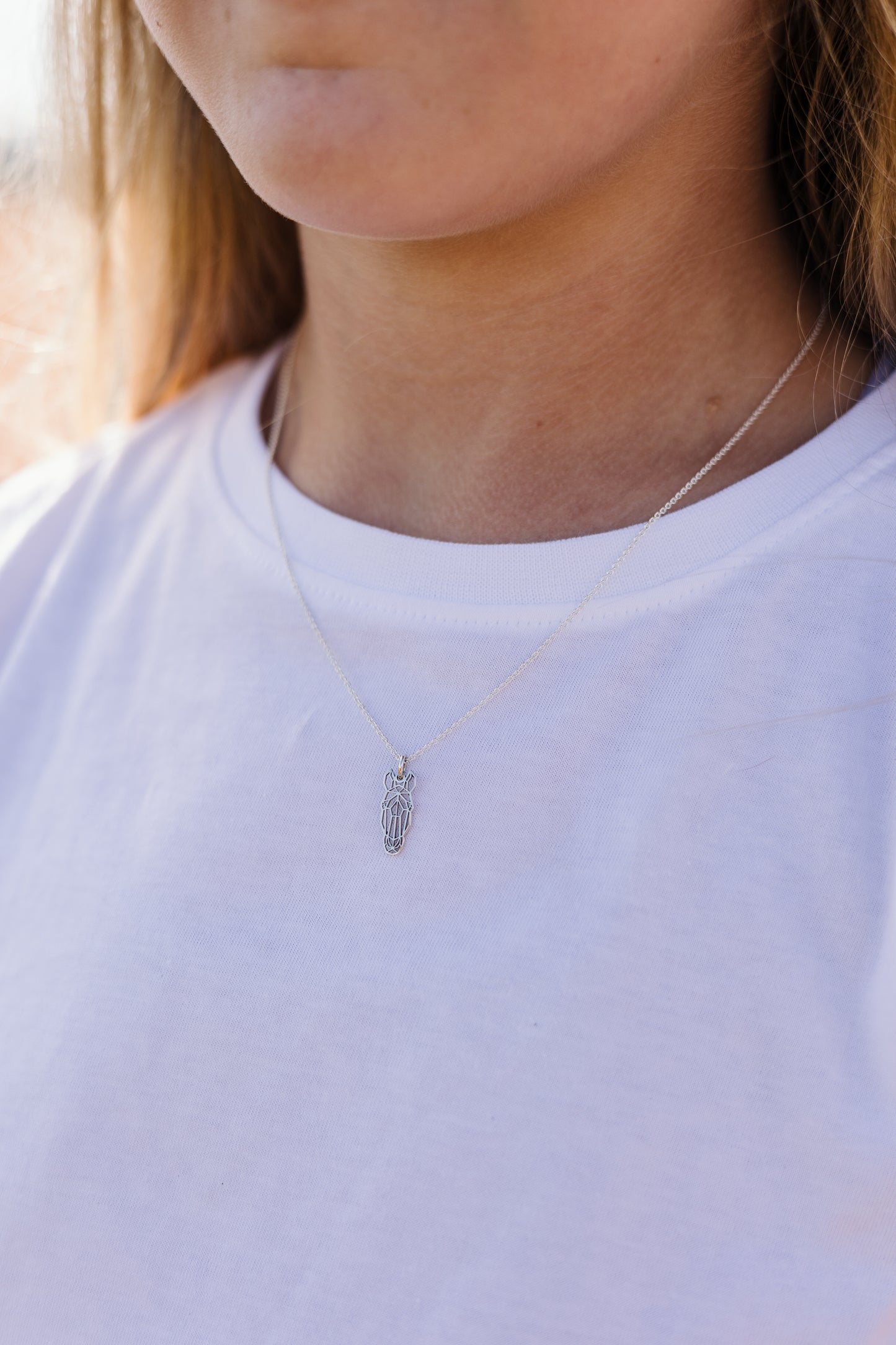 Argentium Silver Geometric Horsehead Cutout on Sterling Silver Chain