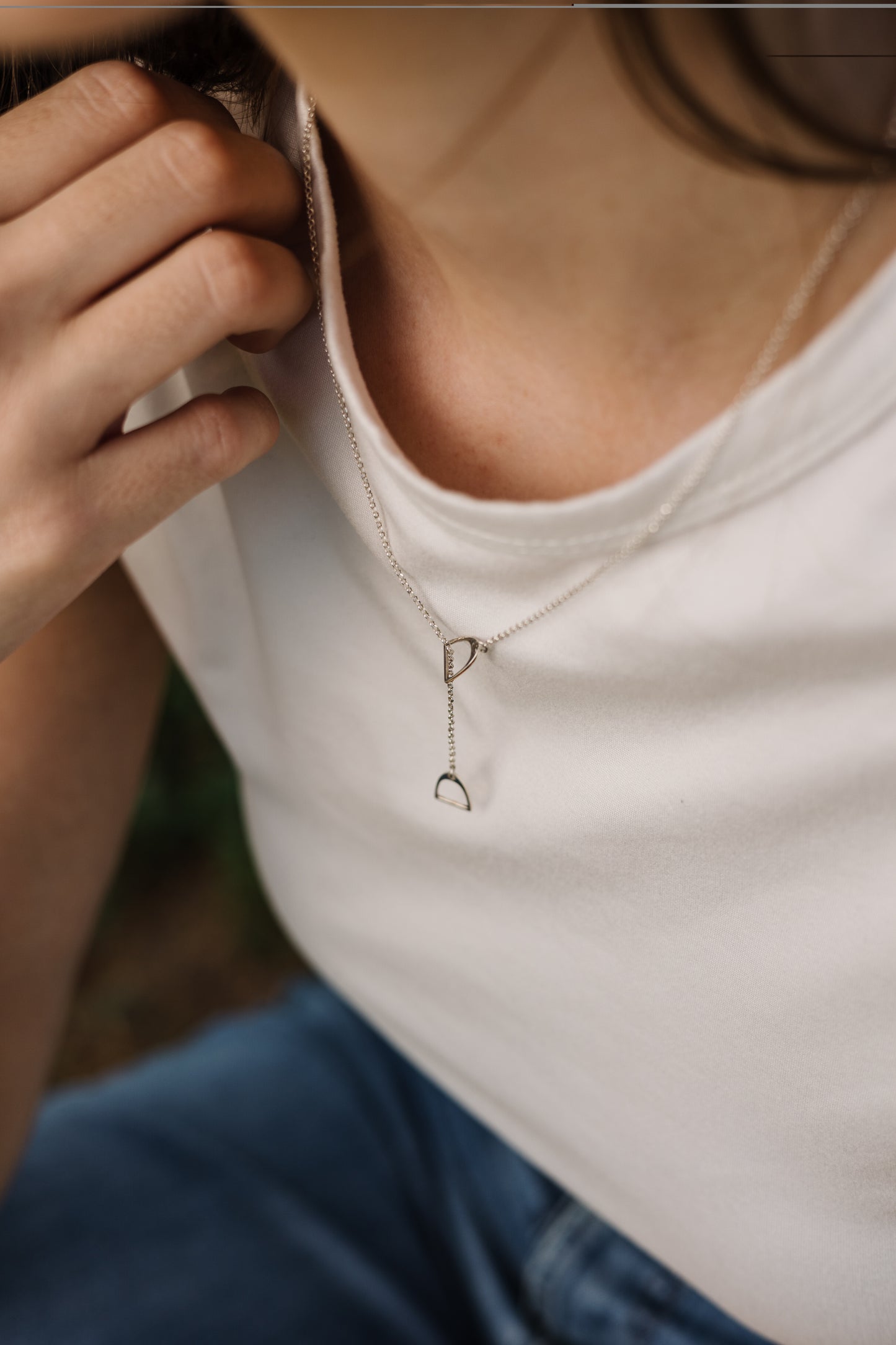 Thread-Through Stirrups Pendants on Sterling Silver Chain