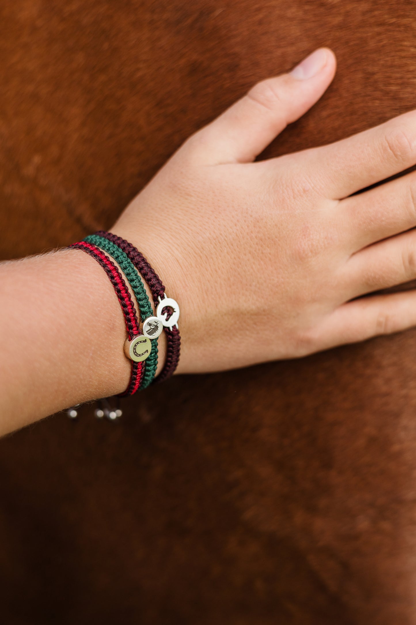 Oval Jumping Horse Pendant on Wax Cord