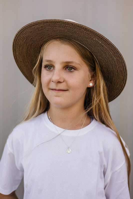 Argentium Silver Hammered Round Disk Pendant with Horseshoe Engraved and Sterling Silver Chain