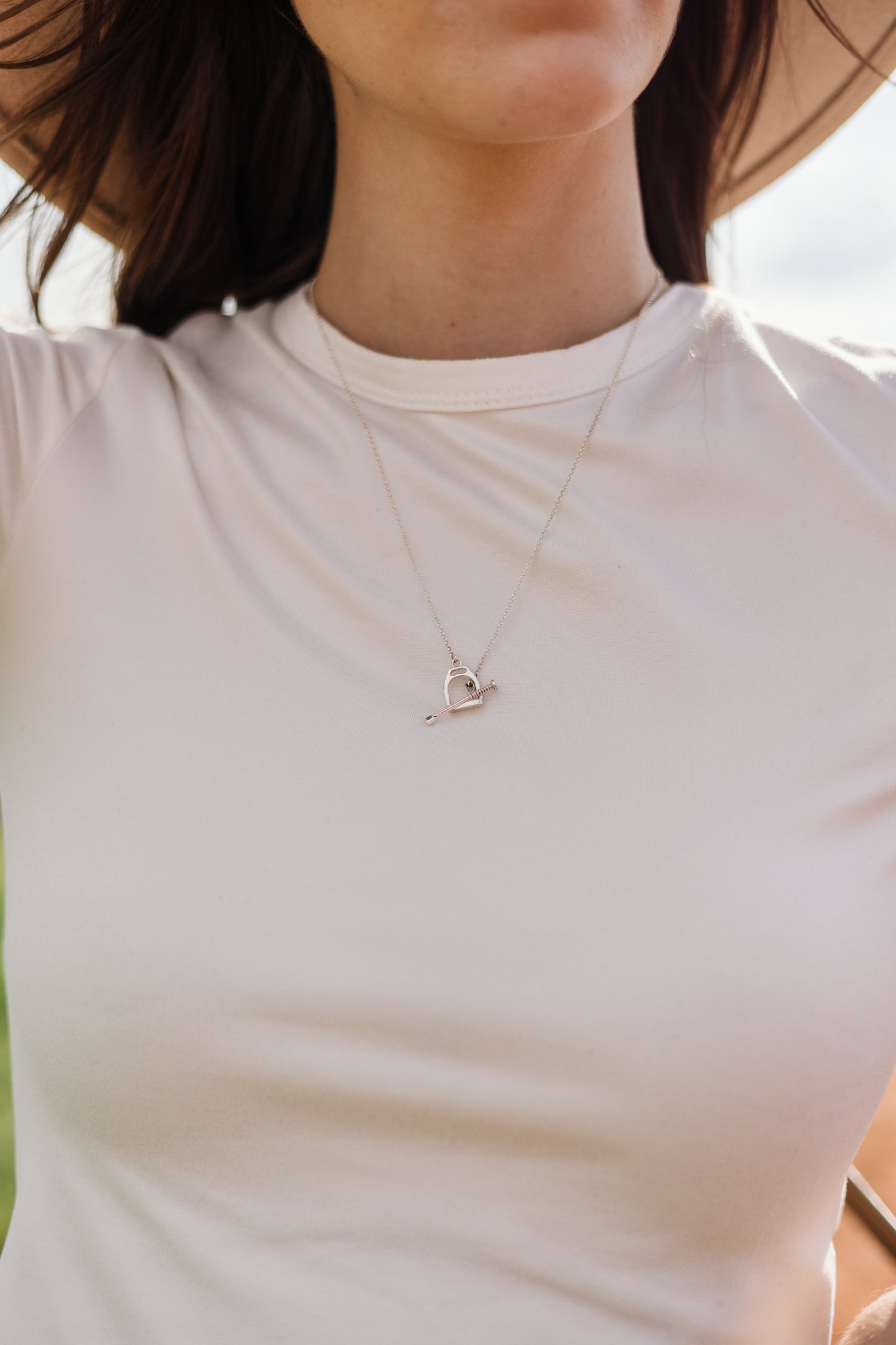 Argentium Silver 3D Cast Stirrup and Crop Pendant on Sterling Silver Chain