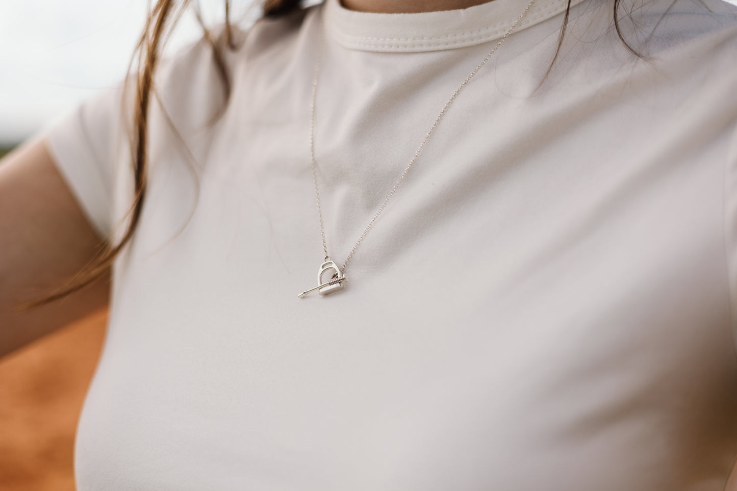 Argentium Silver 3D Cast Stirrup and Crop Pendant on Sterling Silver Chain