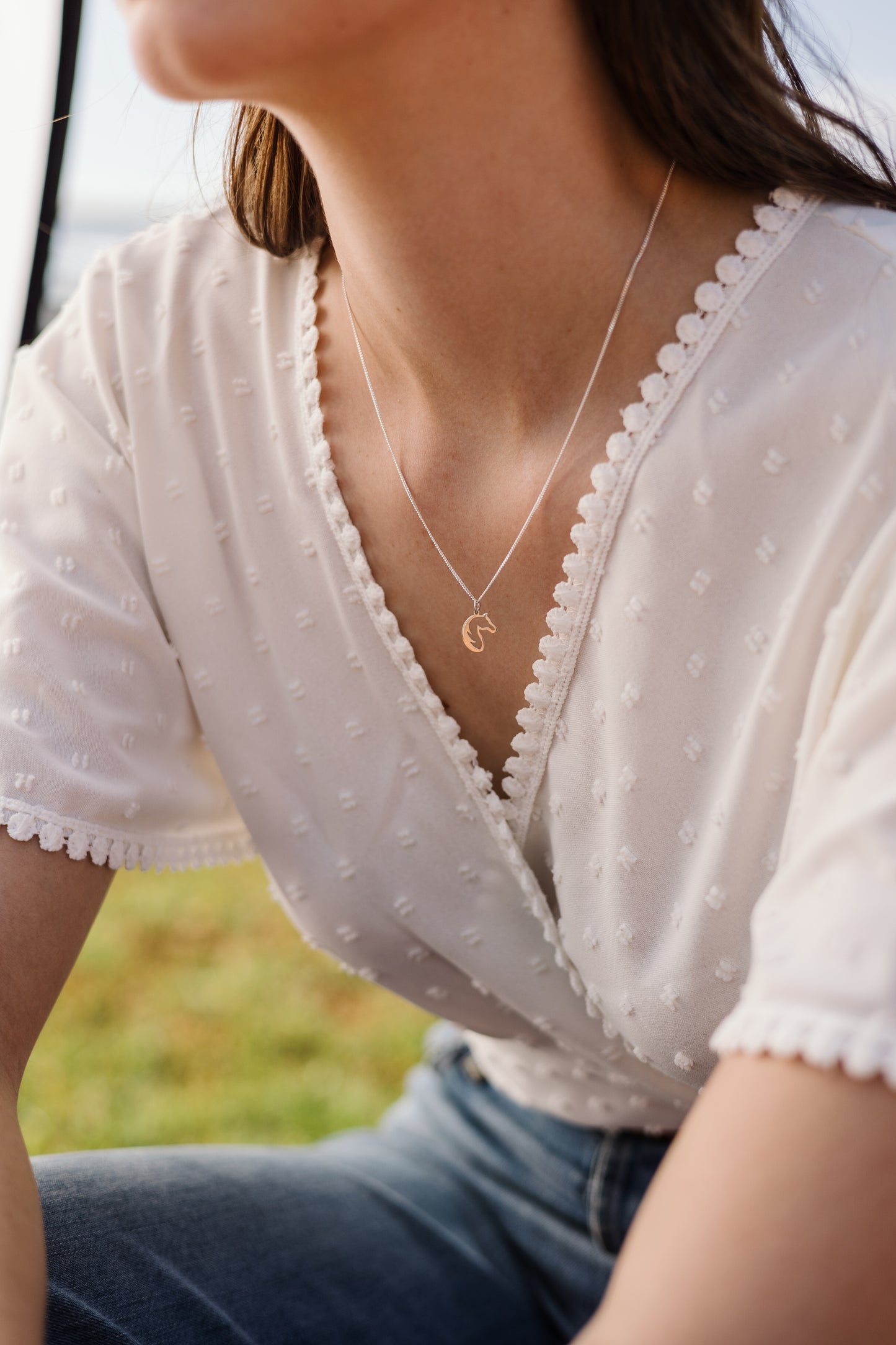 Argentium Silver Horse Torso Cutout Pendant with Sterling Silver Chain