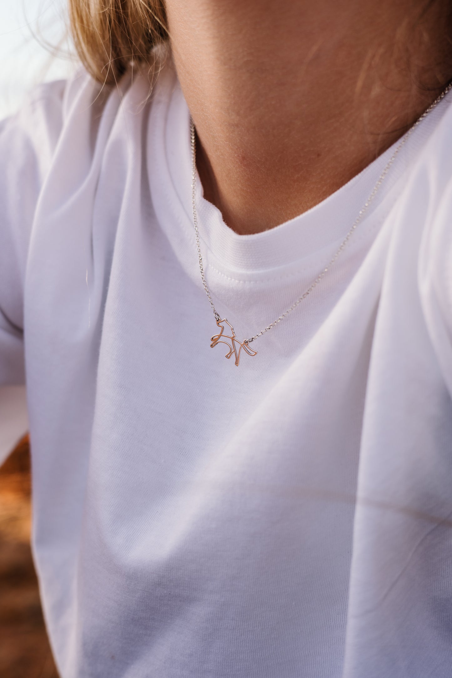 Argentium Silver One-Line Drawing Horse Pendant with Sterling Silver Chain