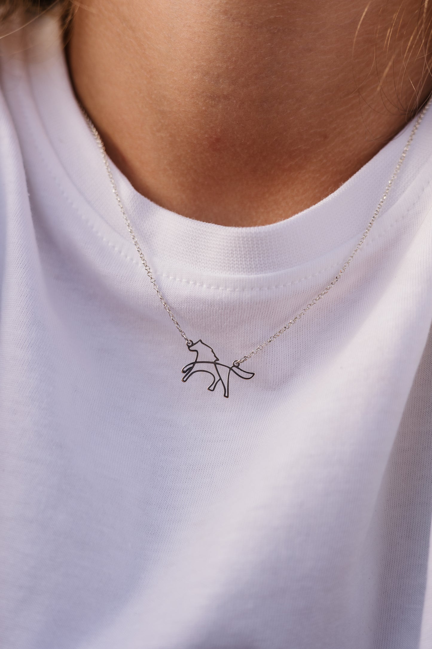 Argentium Silver One-Line Drawing Horse Pendant with Sterling Silver Chain