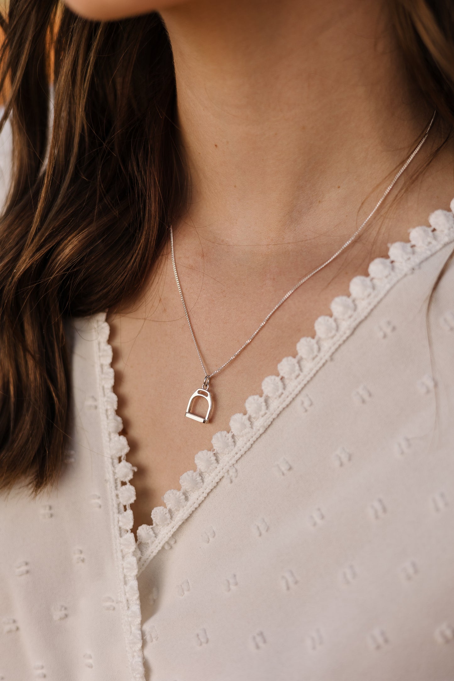 Argentium Silver Solid Cast Stirrup Pendant with Amazing Detail on Sterling Silver Chain