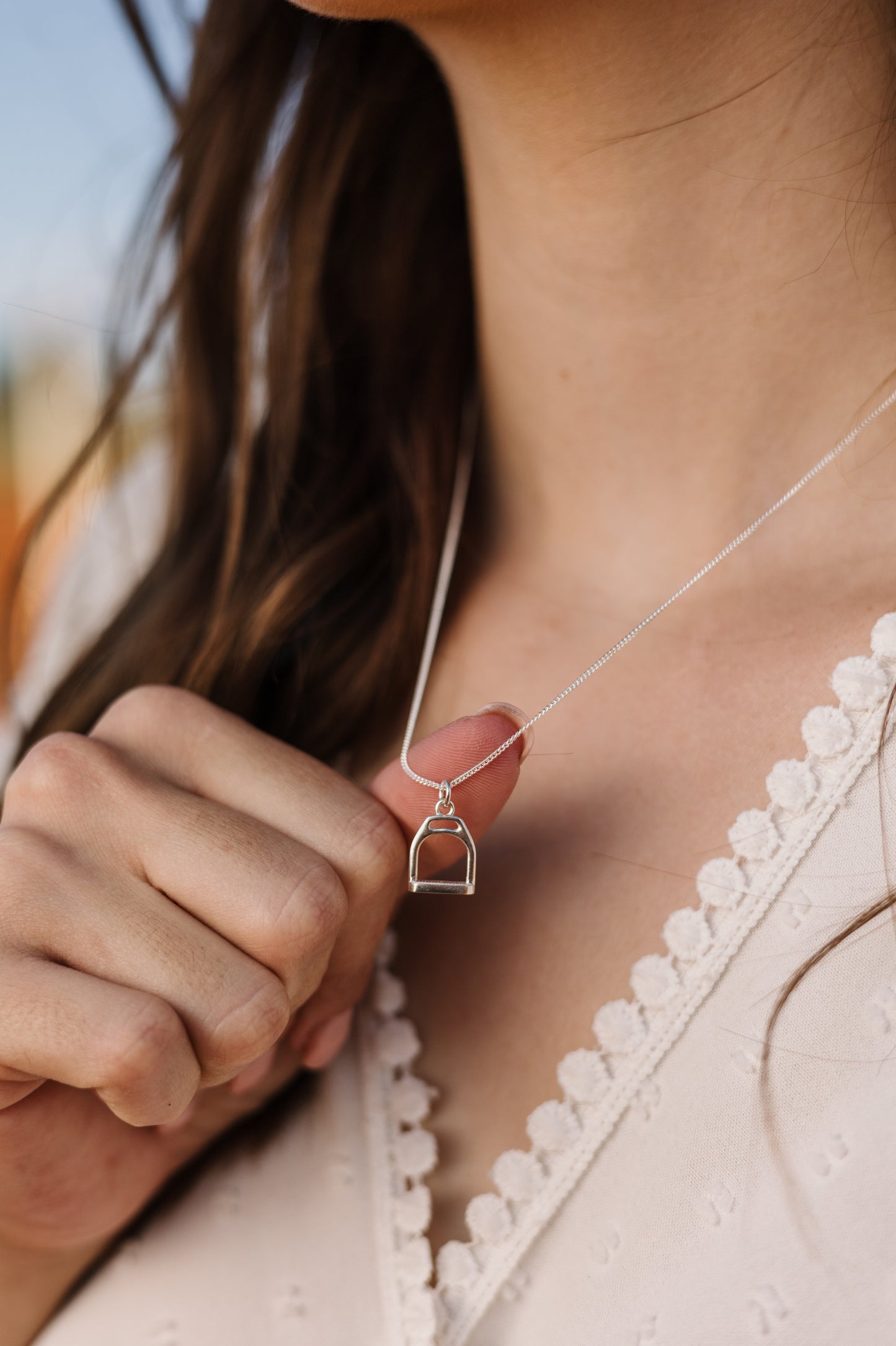Argentium Silver Solid Cast Stirrup Pendant with Amazing Detail on Sterling Silver Chain