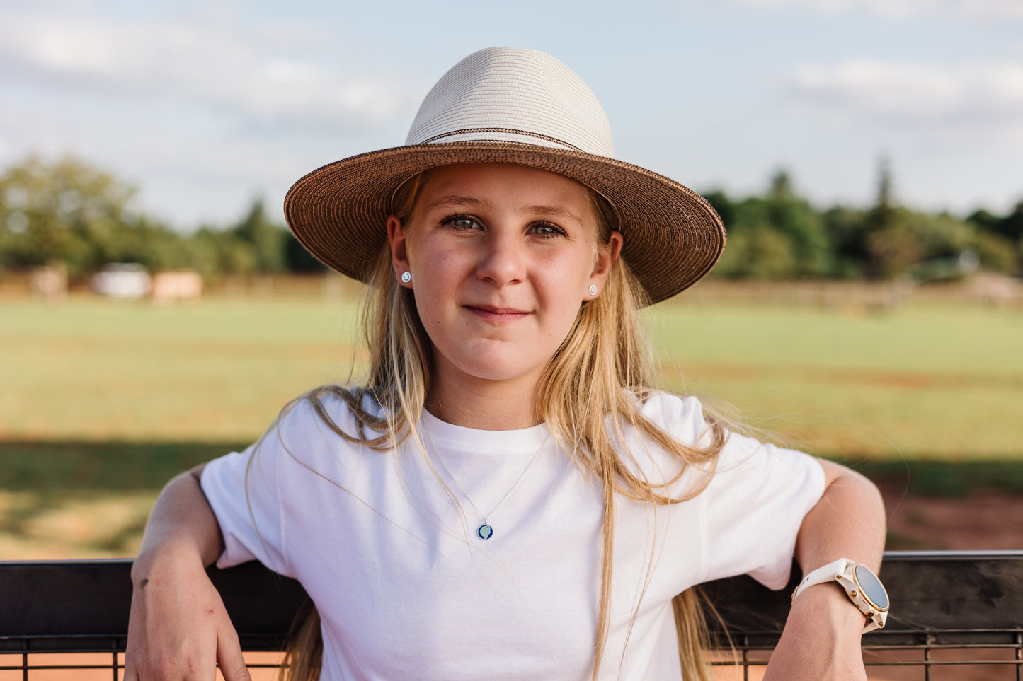 Argentium Silver Disk Pendant with Horse Head Detail and Navy & Turquoise Enamel on Sterling  Silver Chain