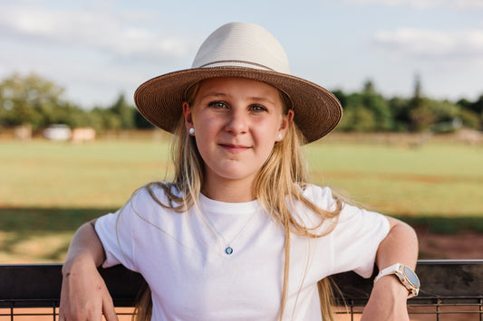 Argentium Silver Disk Pendant with Horse Head Detail and Navy & Turquoise Enamel on Sterling  Silver Chain