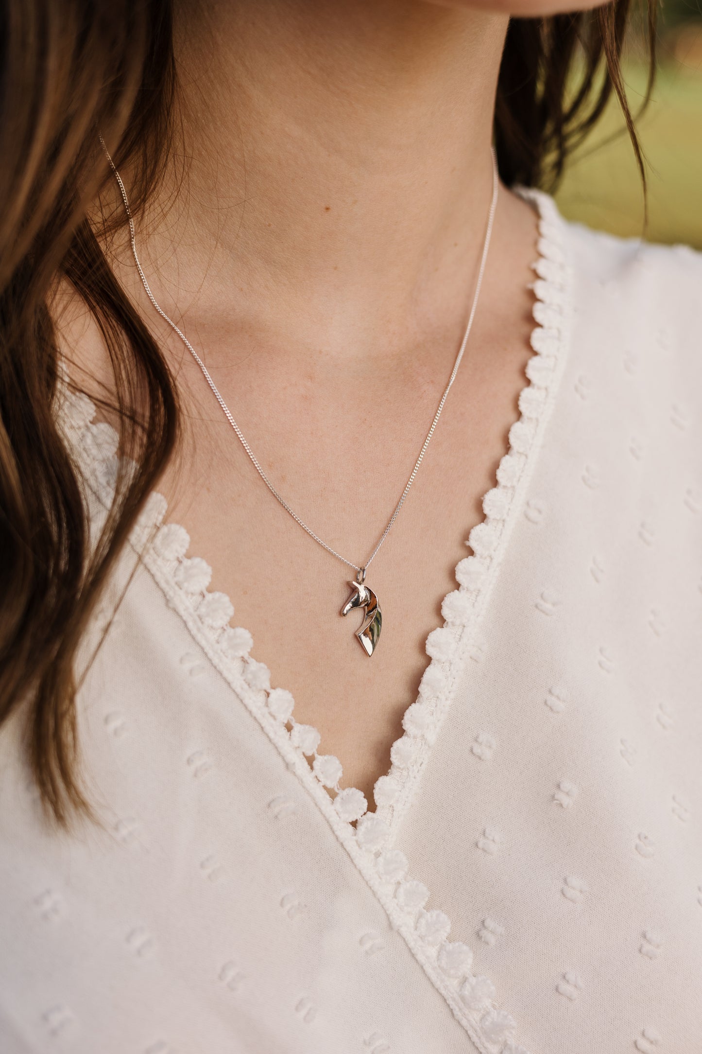 Argentium Silver Cast Ribbon Horse Torso Pendant with Sterling Silver Chain