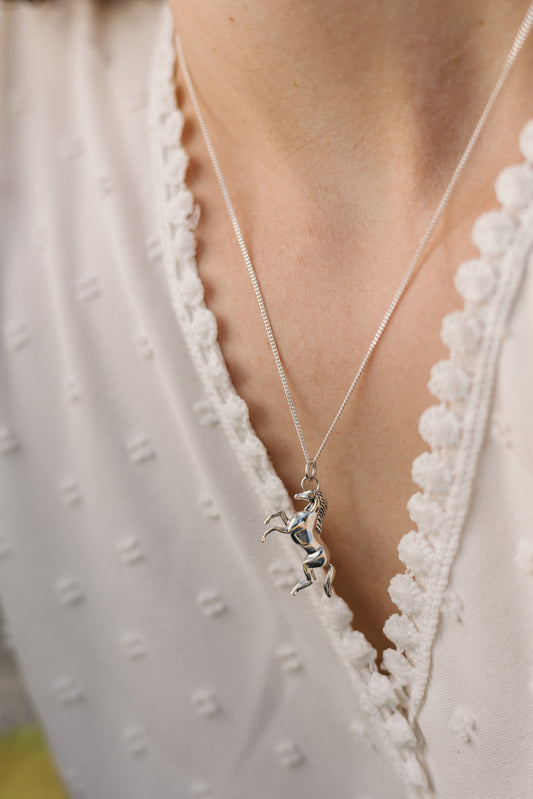 Silver Argentium Solid 3D Cast Full Horse Pendant on Sterling Silver Chain