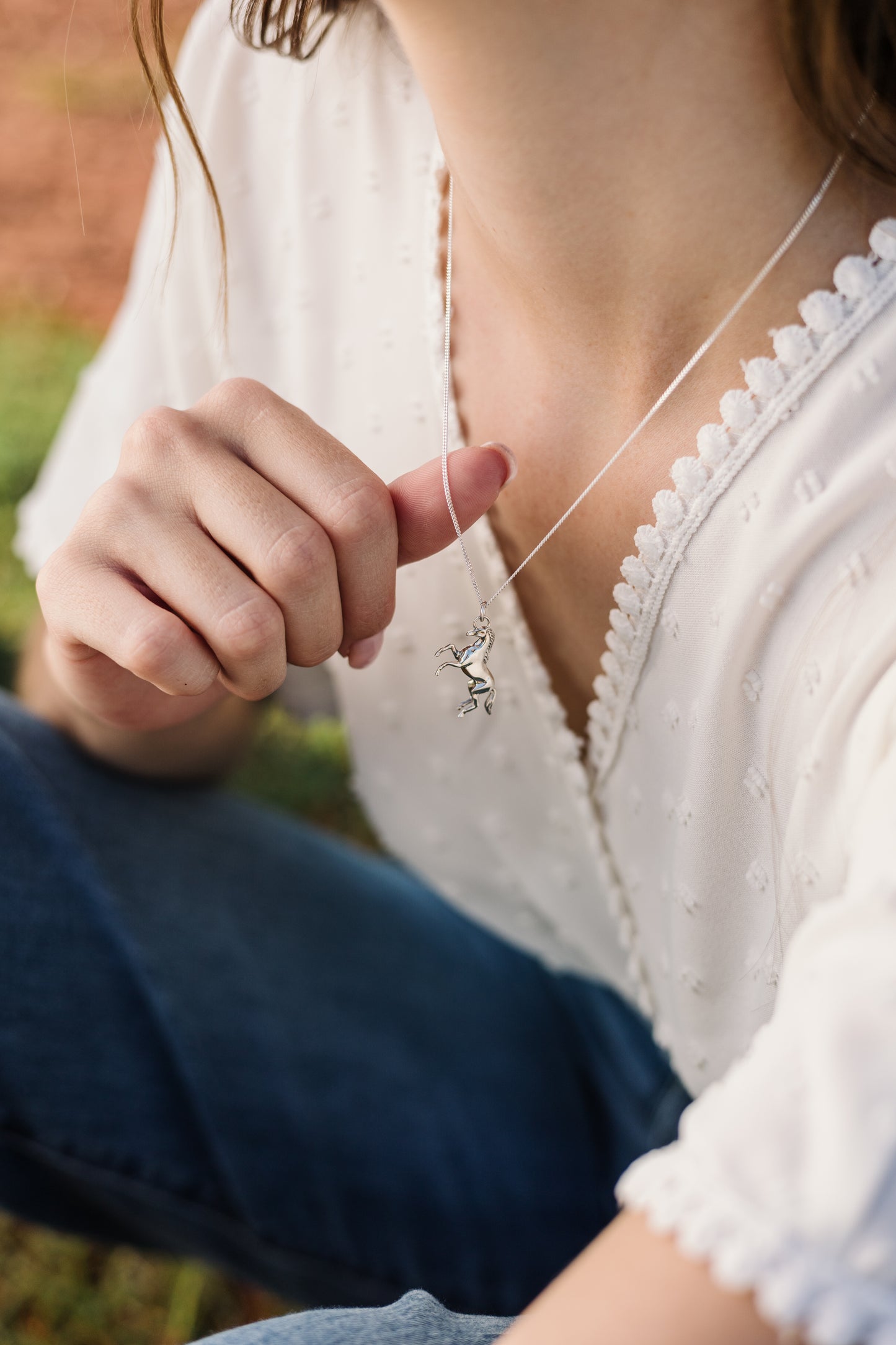 Silver Argentium Solid 3D Cast Full Horse Pendant on Sterling Silver Chain