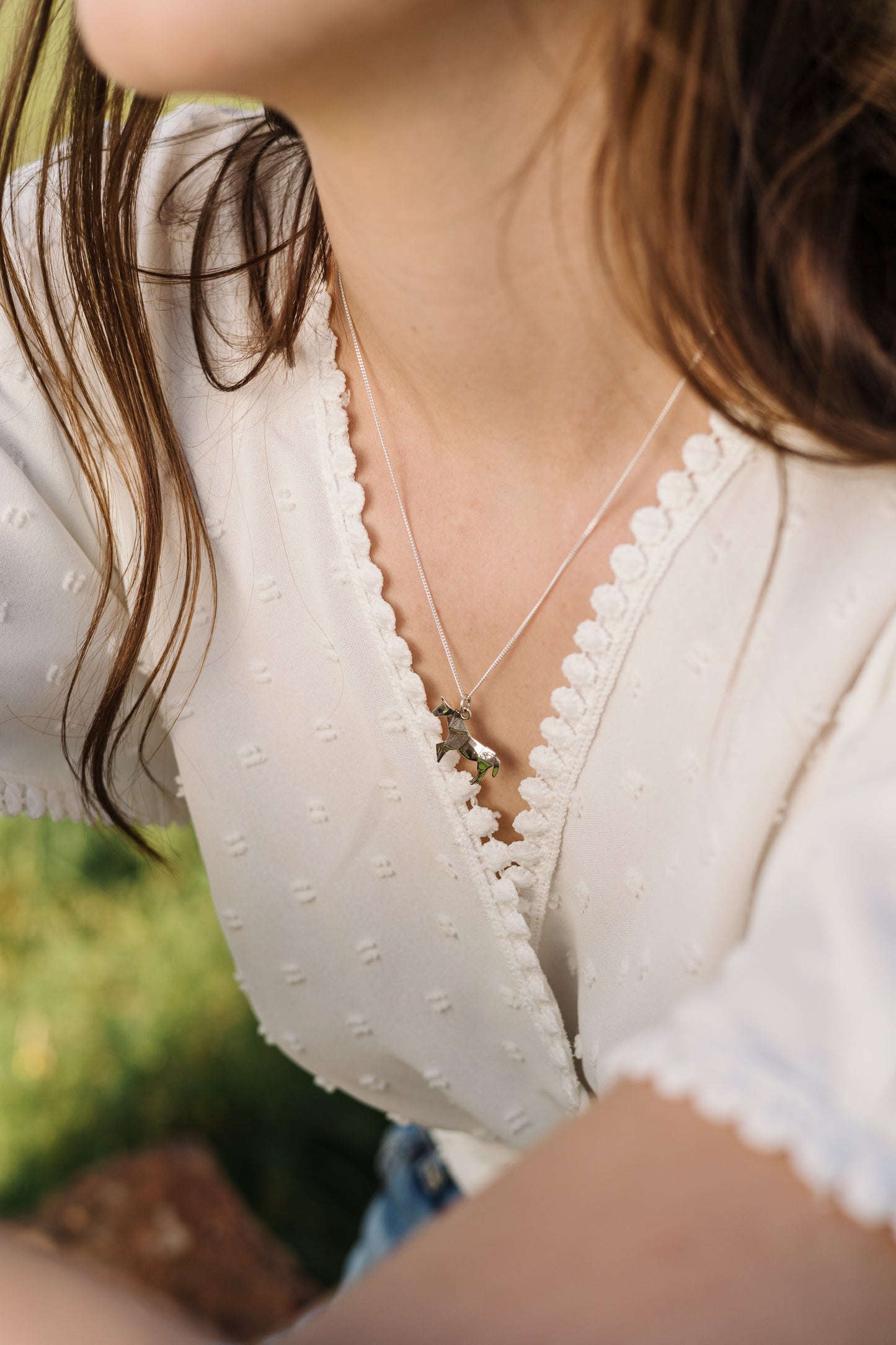 Solid Cast Argentium Silver Origami Horse Pendant (Small) with Sterling Silver Chain