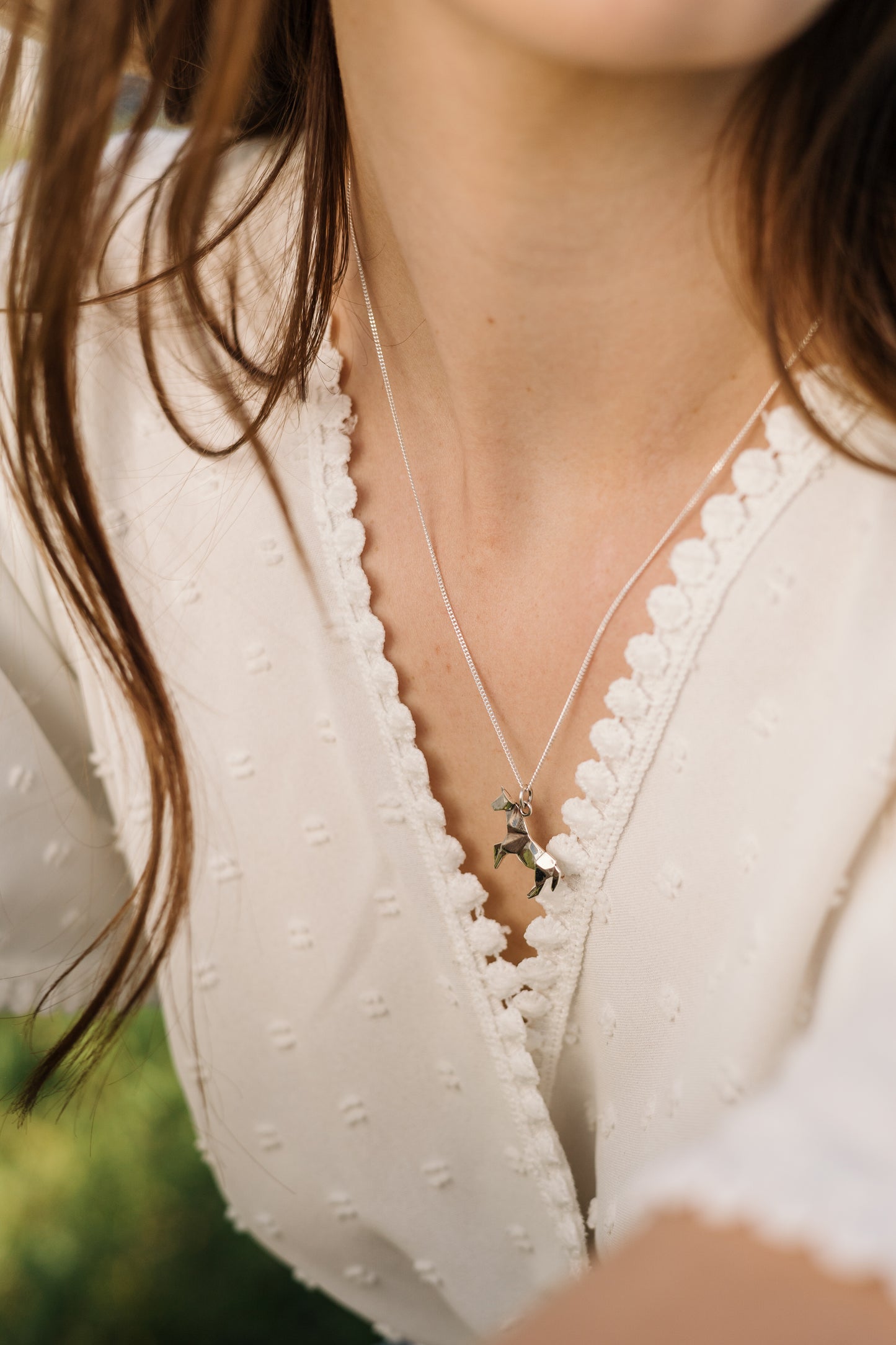 Solid Cast Argentium Silver Origami Horse Pendant (Large) with Sterling Silver Chain