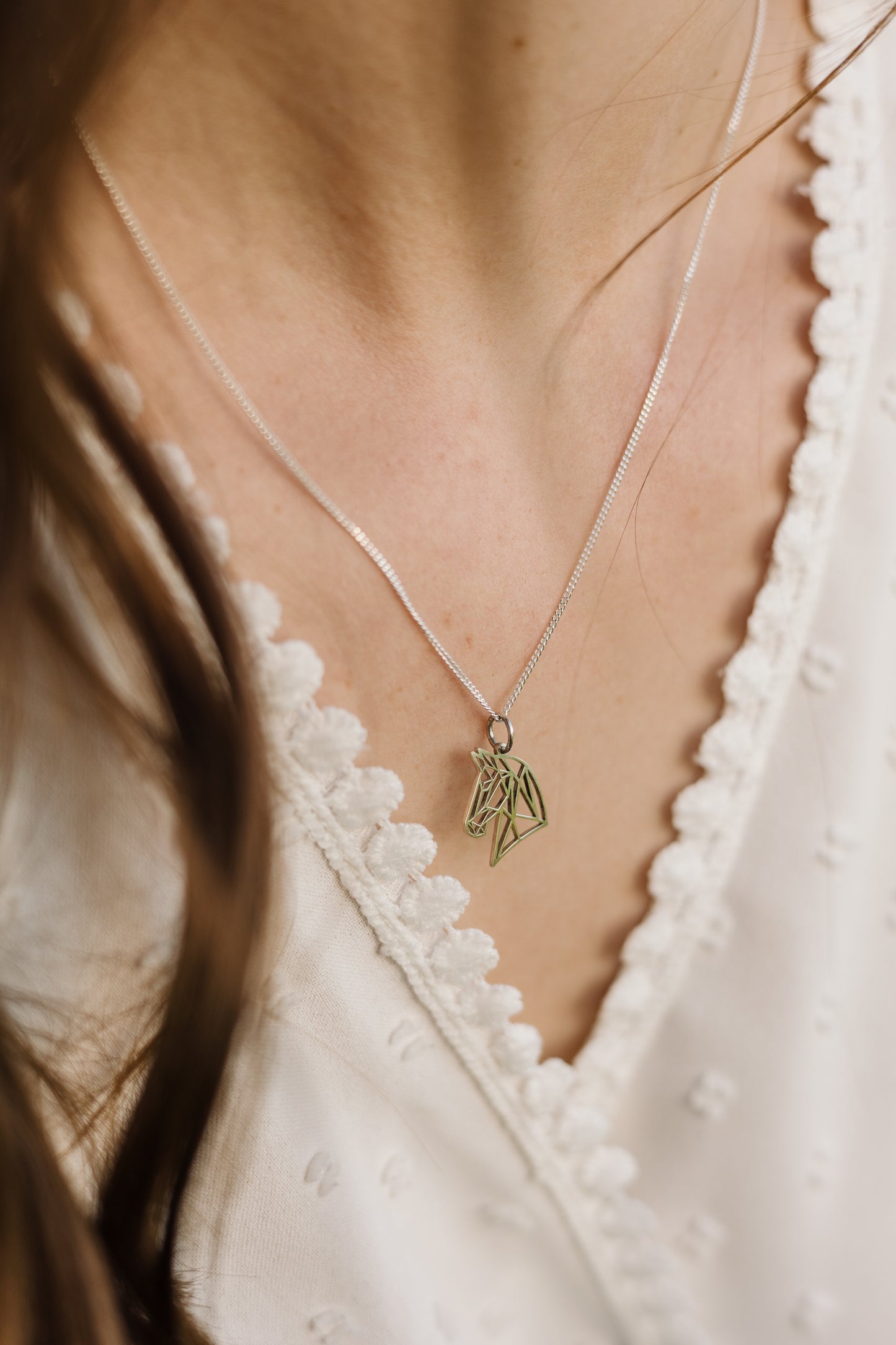 Argentium  Silver Geometric Horse Head Pendant with Sterling Silver Chain