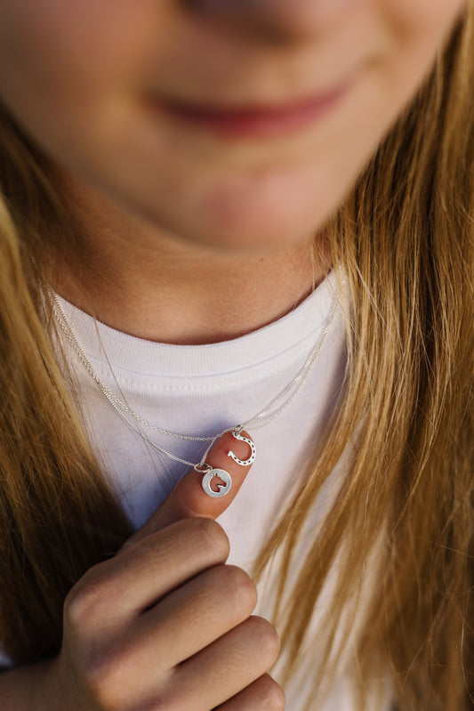 Argentium Silver Horseshoe Pendant on Sterling Silver Chain
