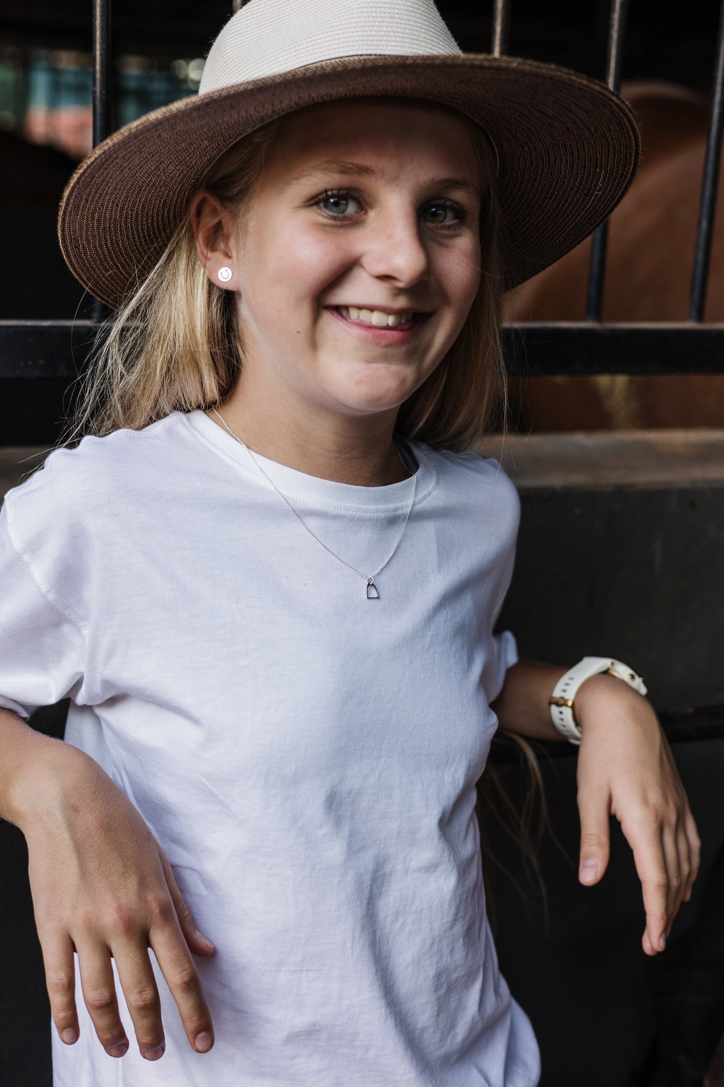 Argentium Silver Single Stirrup Pendant with Sterling Silver Chain