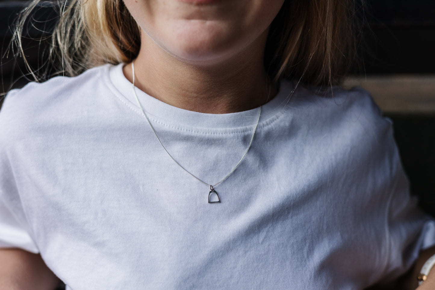 Argentium Silver Single Stirrup Pendant with Sterling Silver Chain