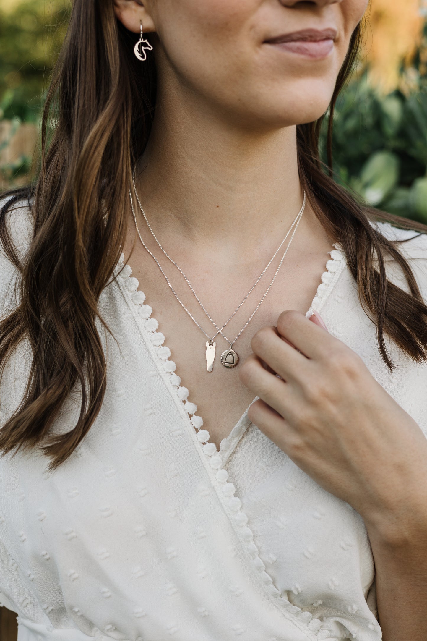 Argentium Silver Flat Horse Face Pendant (Customizable) with Sterling Silver Chain