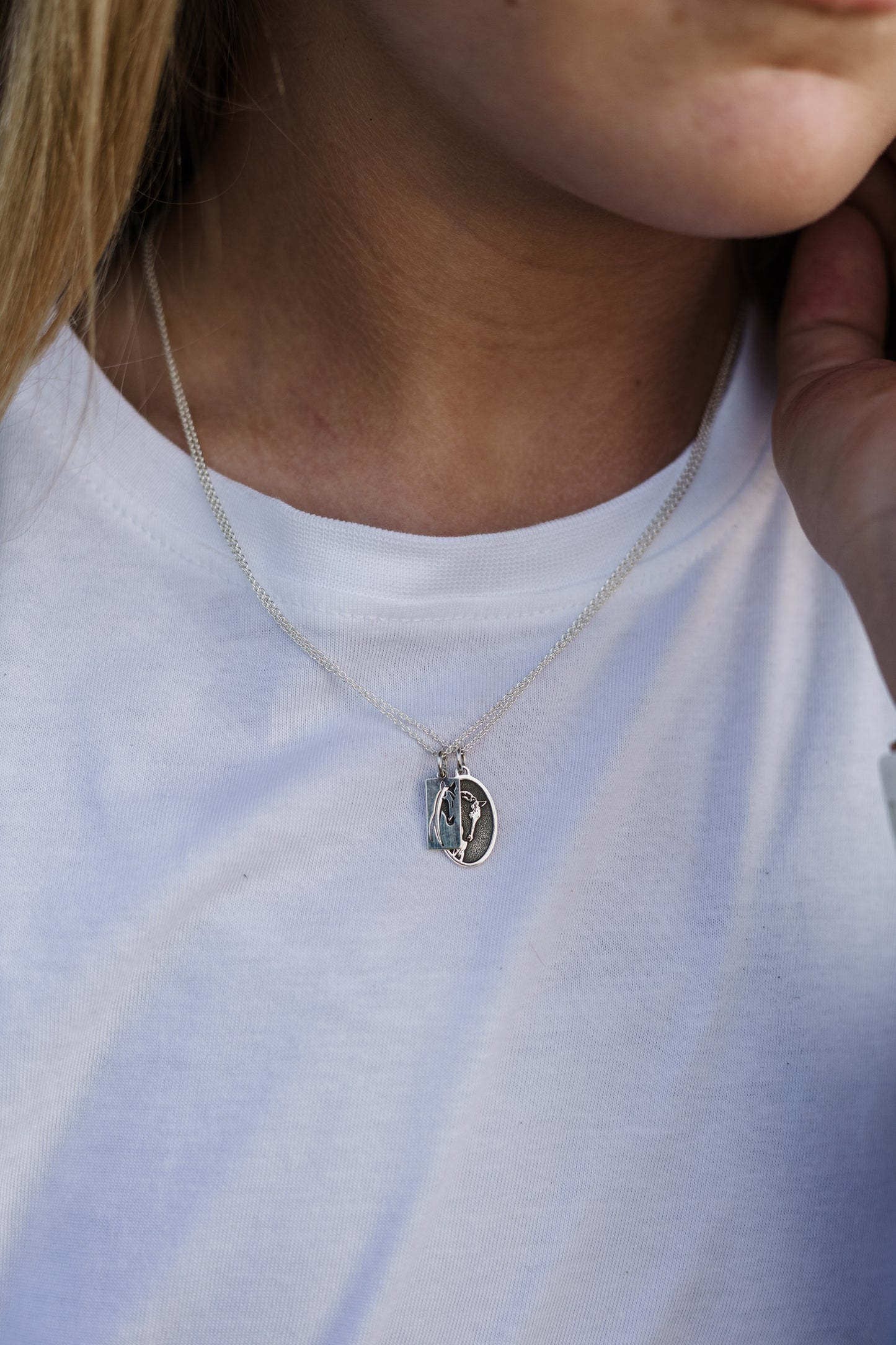 Argentium Silver Small Pendant with Horse Head Negative Cutout Design on Sterling Silver Chain