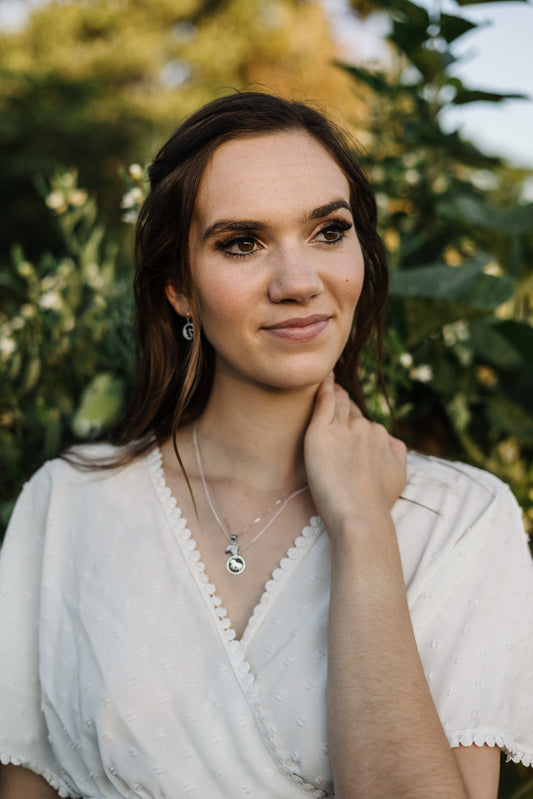 Round Argentium Silver Pendant with Embossed Walking Horse and Sterling Silver Chain
