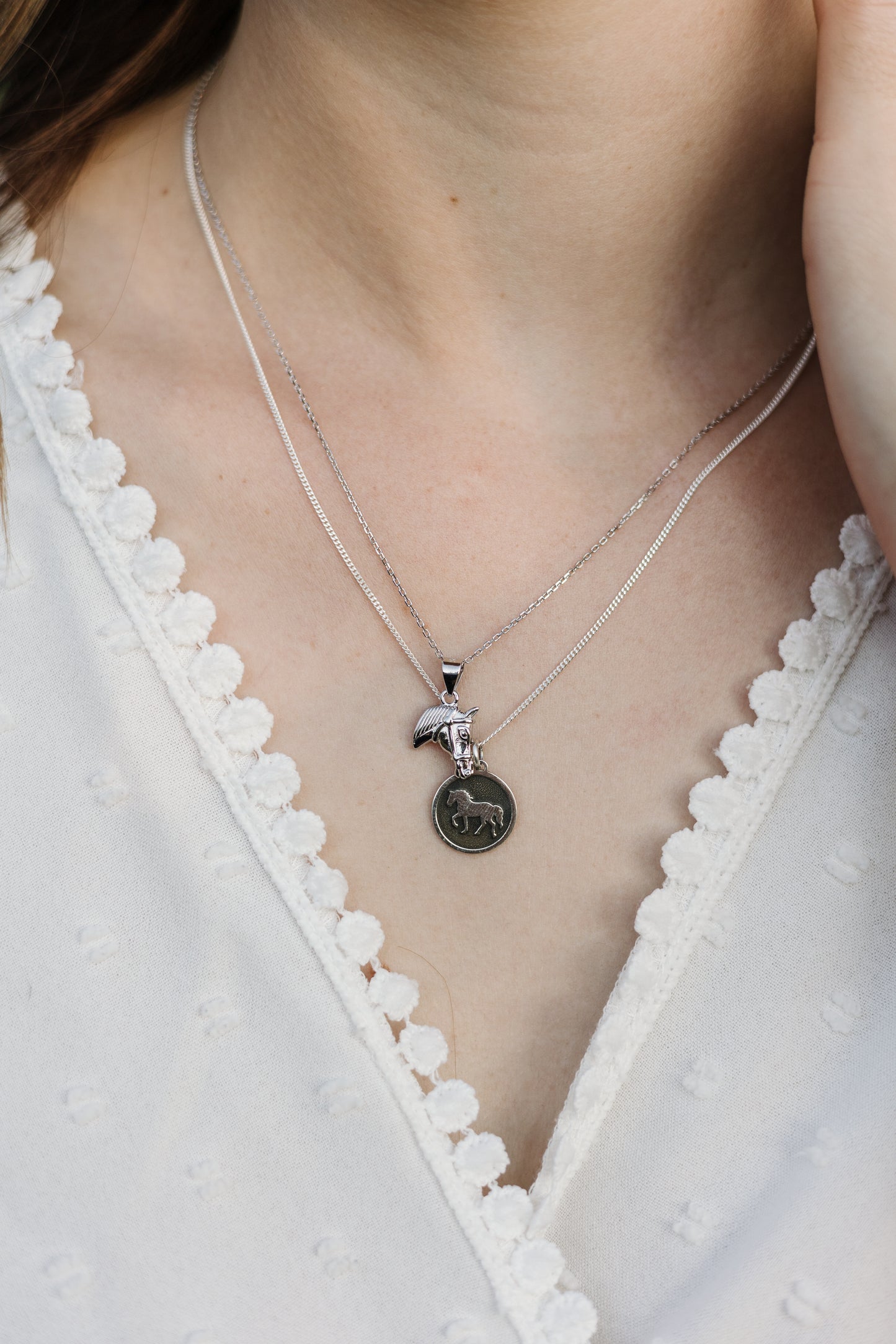 Solid Argentium Silver 3D Horse Head Pendant with Sterling Silver Chain